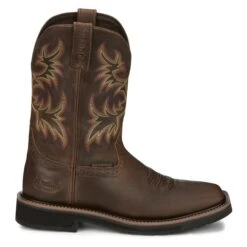 Men's Justin Original Work Boots 11" Driller Square Toe Waterproof -SafeStep Outfitters 1 650 justin original work boots 11 driller square toe waterproof rugged tan