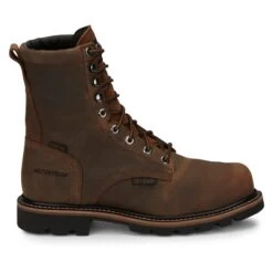 Men's Justin Original Work Boots 8" Pulley Round Toe Met Guard CT WP -SafeStep Outfitters 1 650 justin original work boots 8 pulley round toe met guard ct wp brown