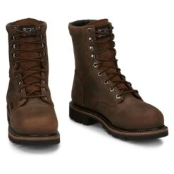 Men's Justin Original Work Boots 8" Pulley Round Toe Met Guard CT WP -SafeStep Outfitters 2 650 justin original work boots 8 pulley round toe met guard ct wp brown