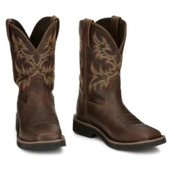 Men's Justin Original Work Boots 11" Driller Square Toe Waterproof -SafeStep Outfitters 7 650 justin original work boots 11 driller square toe waterproof rugged tan
